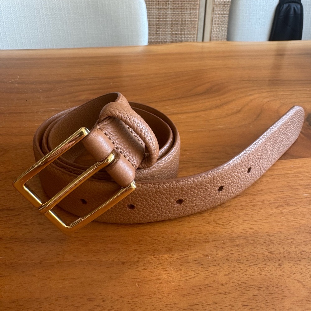 Elegant Brown Leather Belt with Gold Buckle size 75